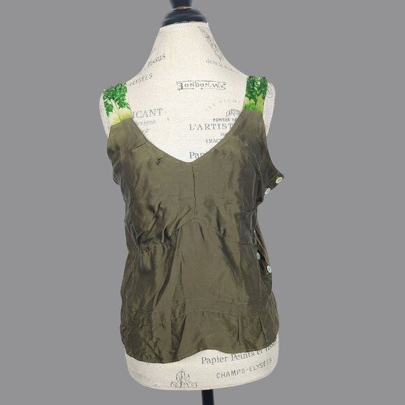 Vintage Top Blouse Tank Large Satin Silk Green - Picture 2 of 8